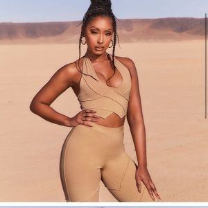 Taking Shape Exposed Seam Halter Neck Crop Top in Beige